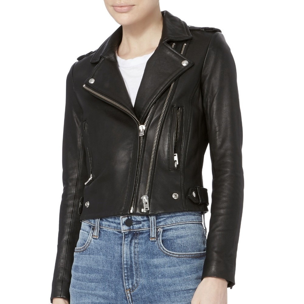 IRO Dylan Luigaspe Lamb Leather Biker Moto Jacket Black Size 40 8